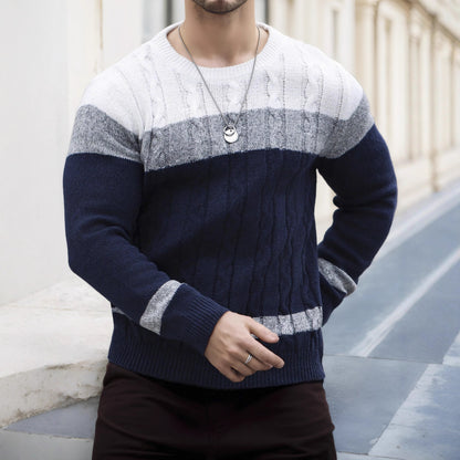 Men's Color-block Crew Neck Sweater European And American Pullover Multicolor