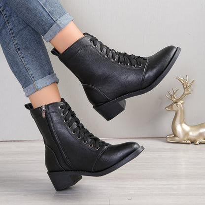 British Style Women's Casual Trend High-top Zipper Fashion Leather Boots