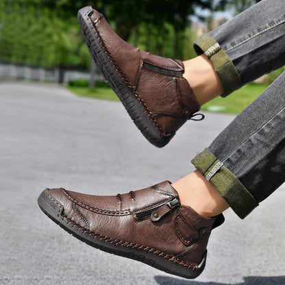 Men's Flats Ankle Boots Fashion Casual Side-zipper Boot Temperament Commuter Shoes