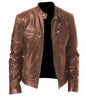 Men's Zip-up Cardigan PU Leather Jacket Fashion Pockets Stand Collar Short Tops Clothing