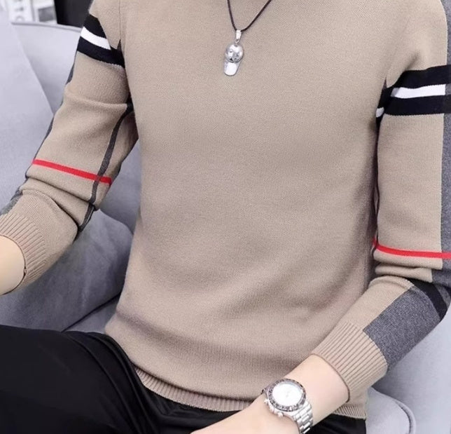 Slim-fit Contrast Colors Round Neck Base Knitwear Men's Sweater