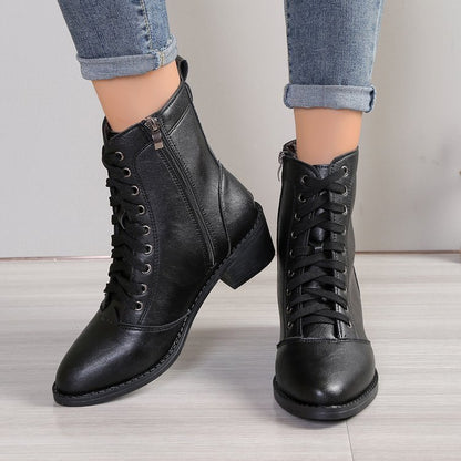 British Style Women's Casual Trend High-top Zipper Fashion Leather Boots