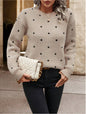 Ins Polka Dot Print Pullover Sweater Fashion Casual Long-sleeved Jacquard Knitted Top Winter Round Neck Clothing For Women